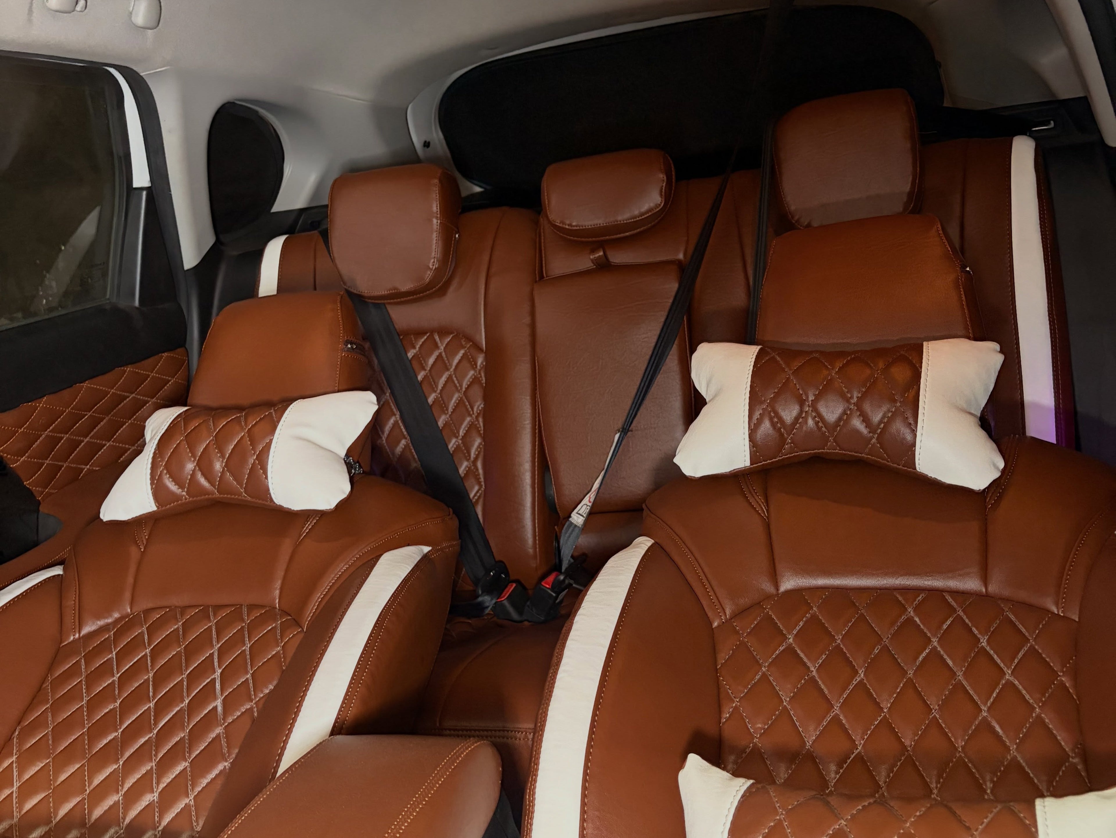 Premium Leatherette Seat Cover Brown & White Color With Airbag Compatible