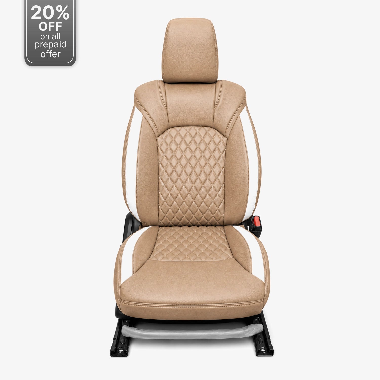 Premium Leatherette Seat Cover Camel Beige & White Color With Airbag Compatible