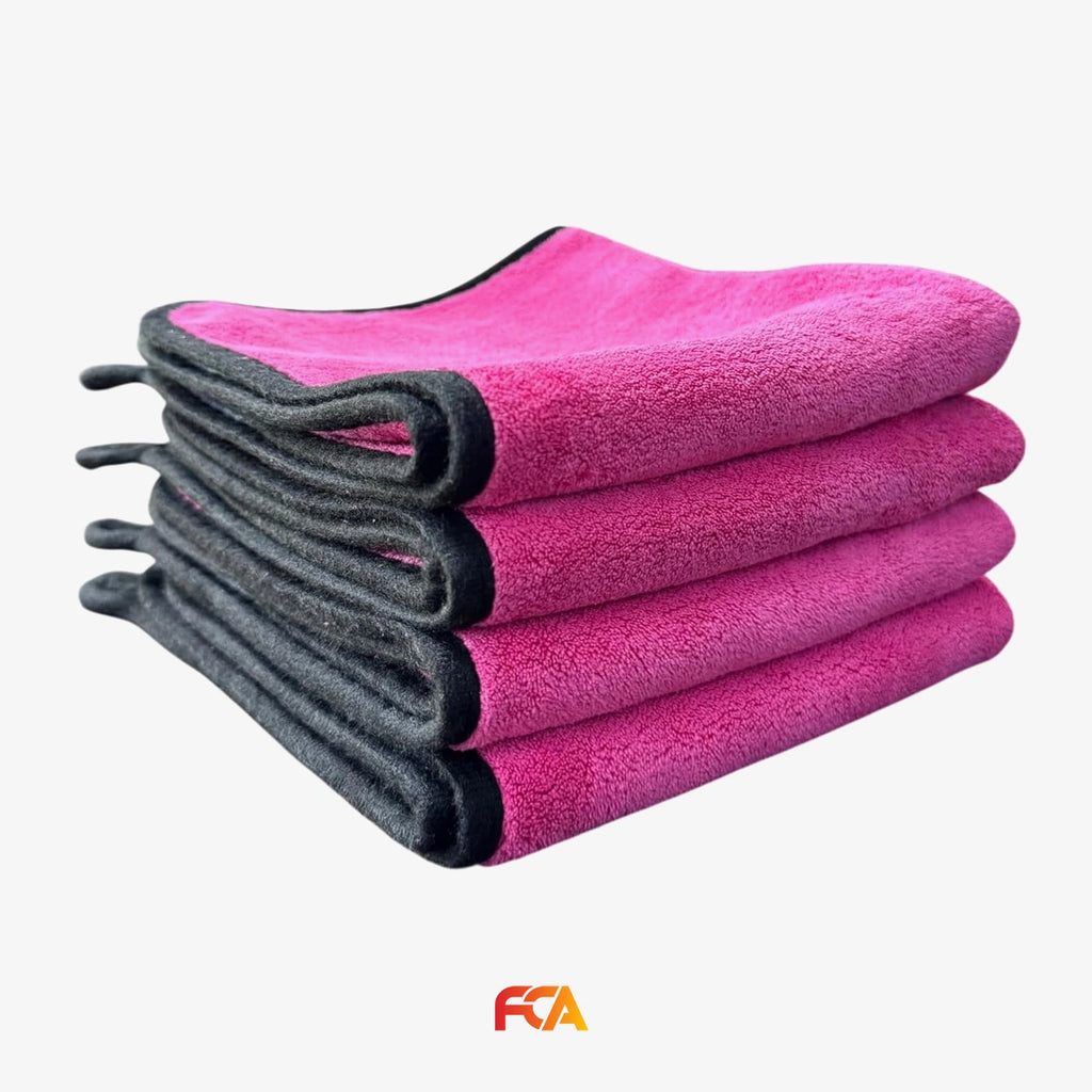 Microfiber Car Cleaning Cloth, 600GSM, Double-Sided, Pack of 1 (Pink)