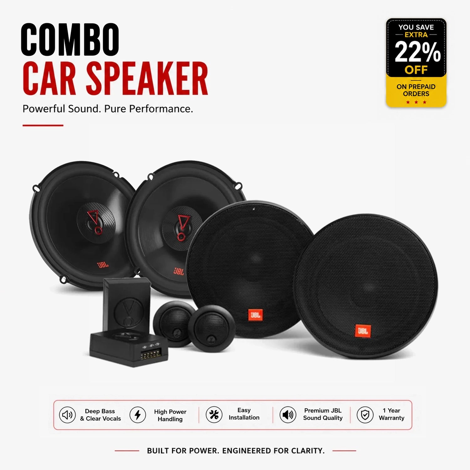 JBL Stage2 604C + Stage3 627F Premium 4 Door Speaker Combo