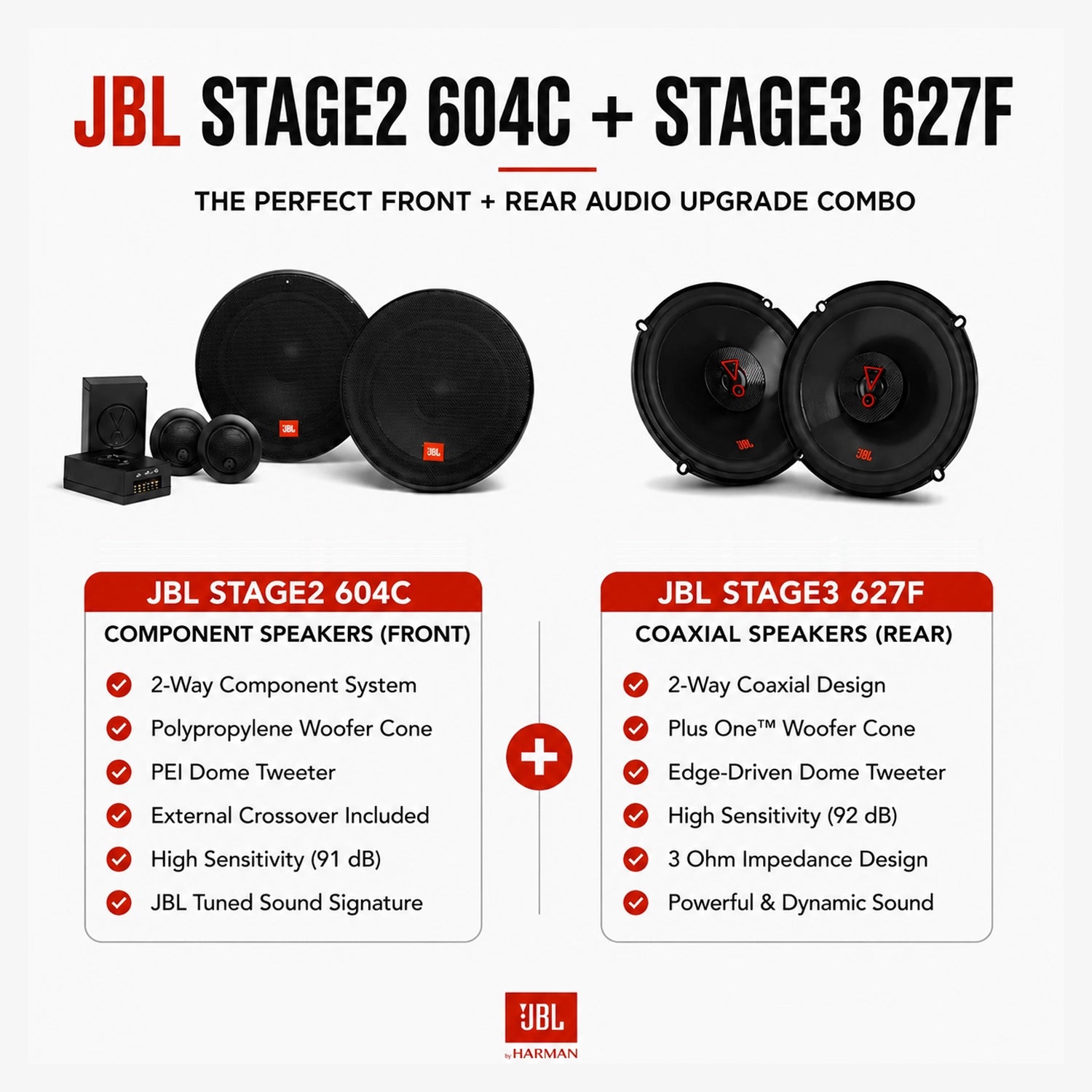 JBL Stage2 604C + Stage3 627F Premium 4 Door Speaker Combo