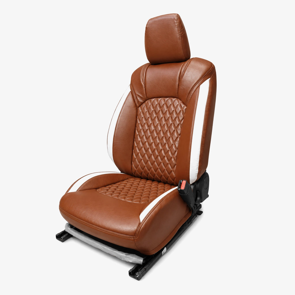 Premium Leatherette Seat Cover Brown & White Color With Airbag Compatible