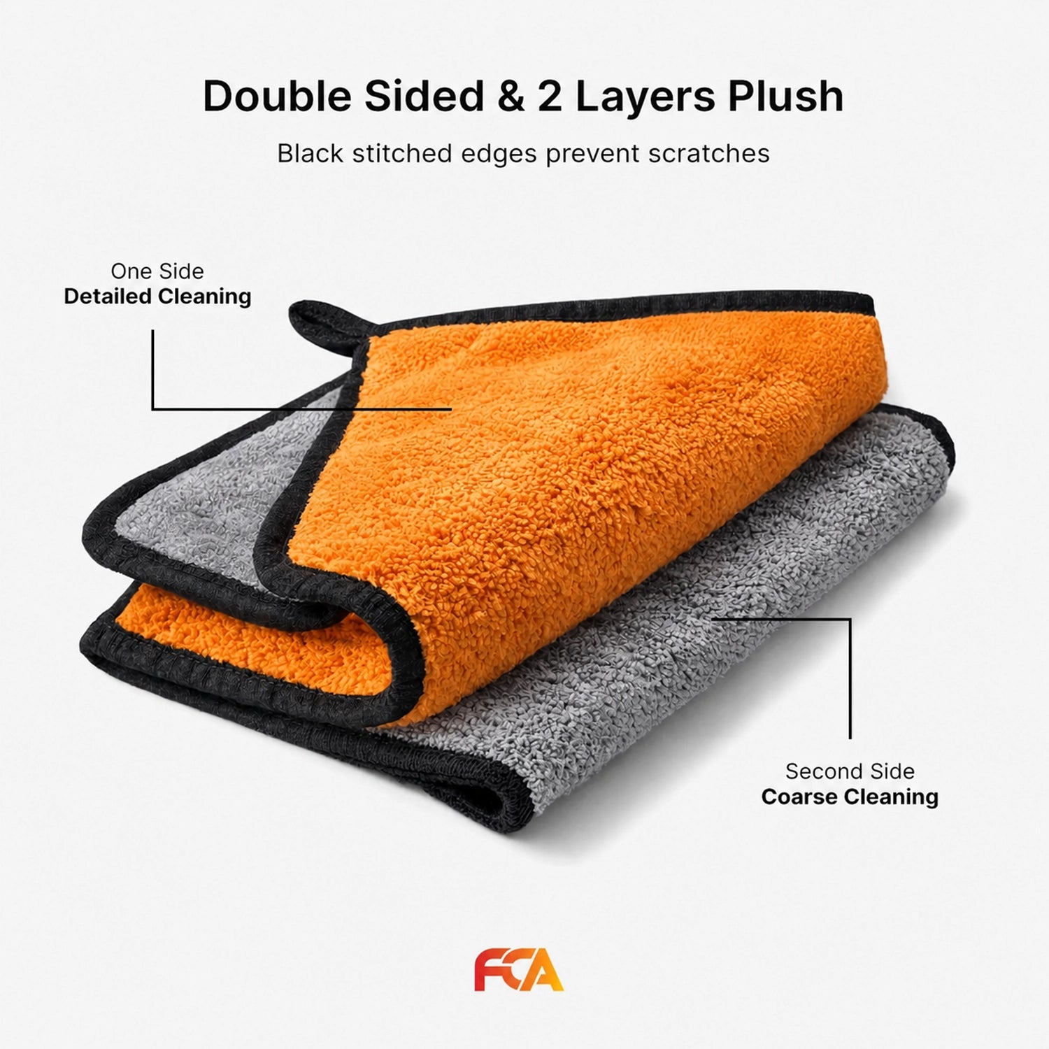 Microfiber Car Cleaning Cloth, 600GSM, Double-Sided, Pack of 1 (Orange)