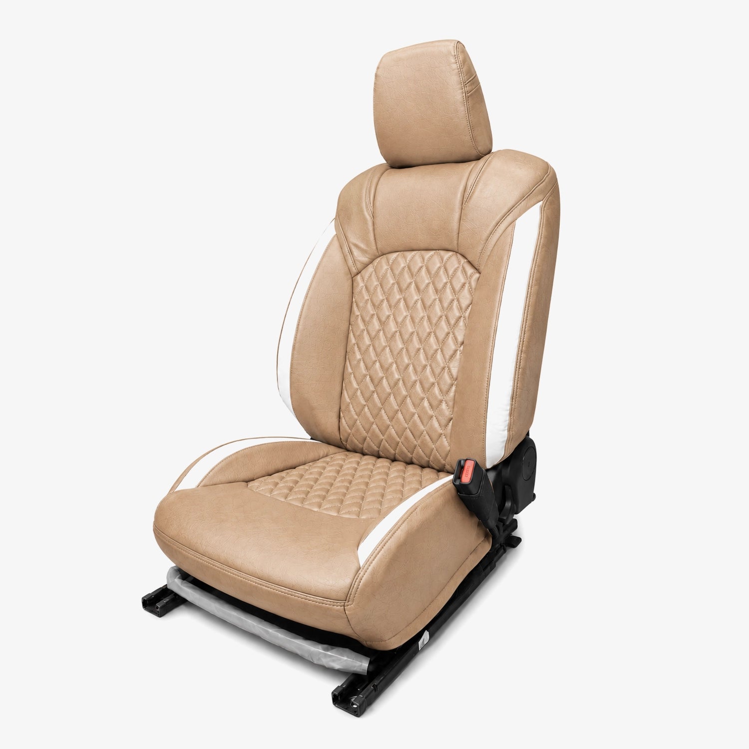 Premium Leatherette Seat Cover Camel Beige & White Color With Airbag Compatible