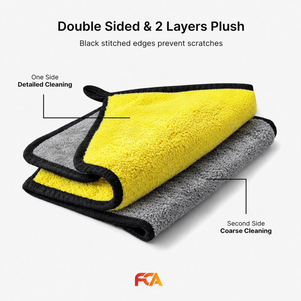 Microfiber Car Cleaning Cloth, 600GSM, Double-Sided, Pack of 1 (Yellow)