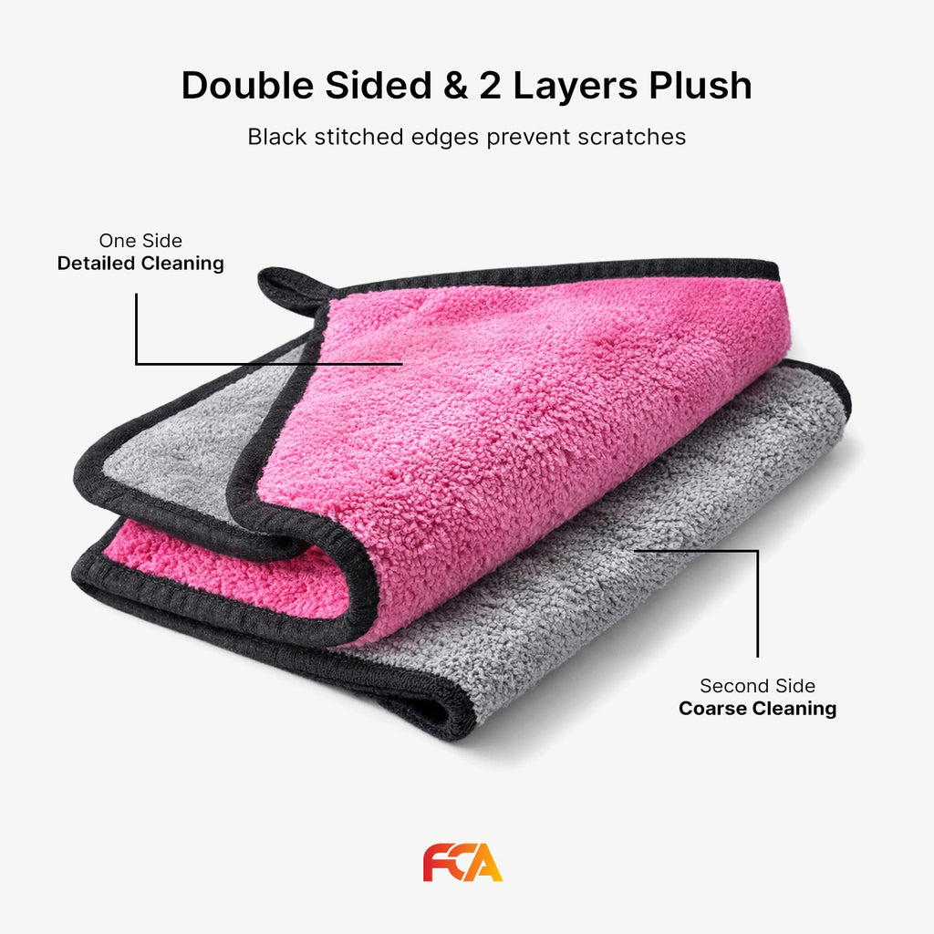 Microfiber Car Cleaning Cloth, 600GSM, Double-Sided, Pack of 1 (Pink)