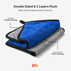 Microfiber Car Cleaning Cloth, 600GSM, Double-Sided, Pack of 1 (Blue)