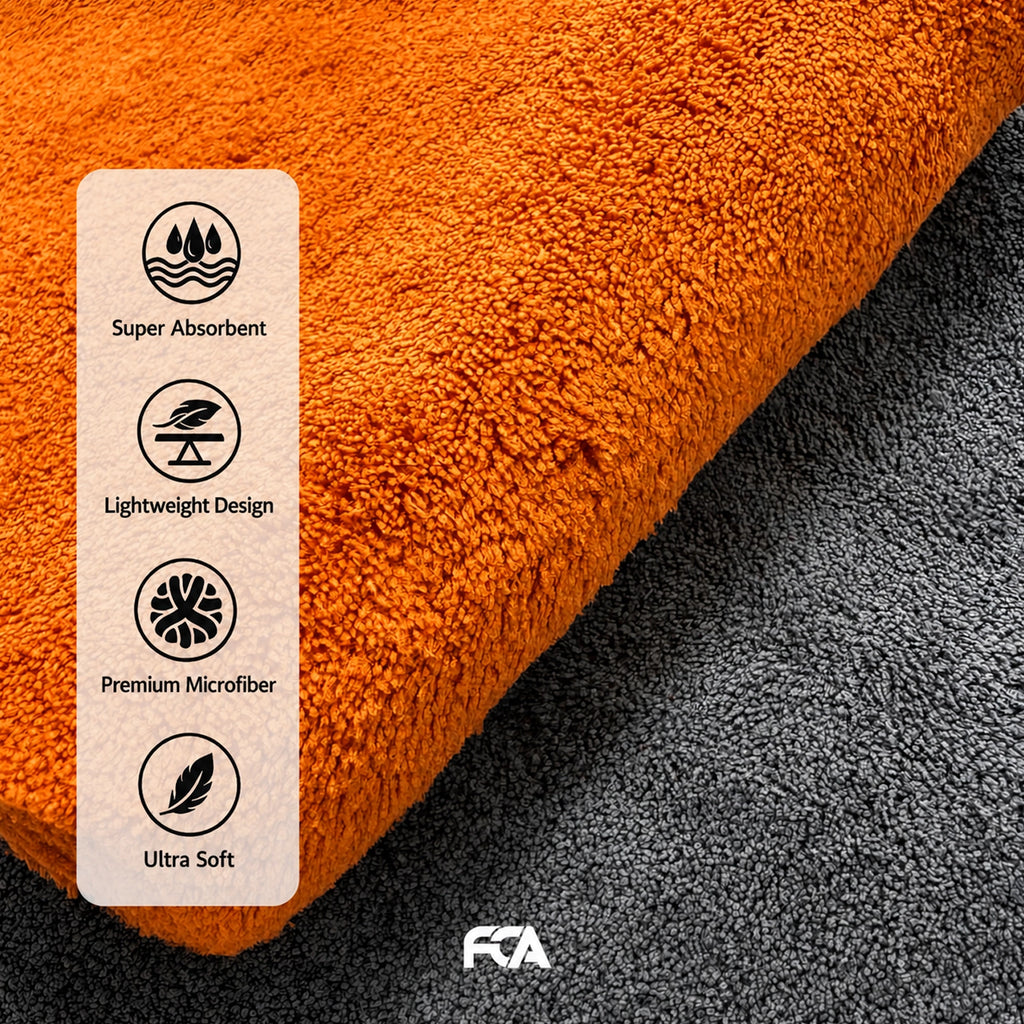 Microfiber Car Cleaning Cloth, 600GSM, Double-Sided, Pack of 1 (Orange)