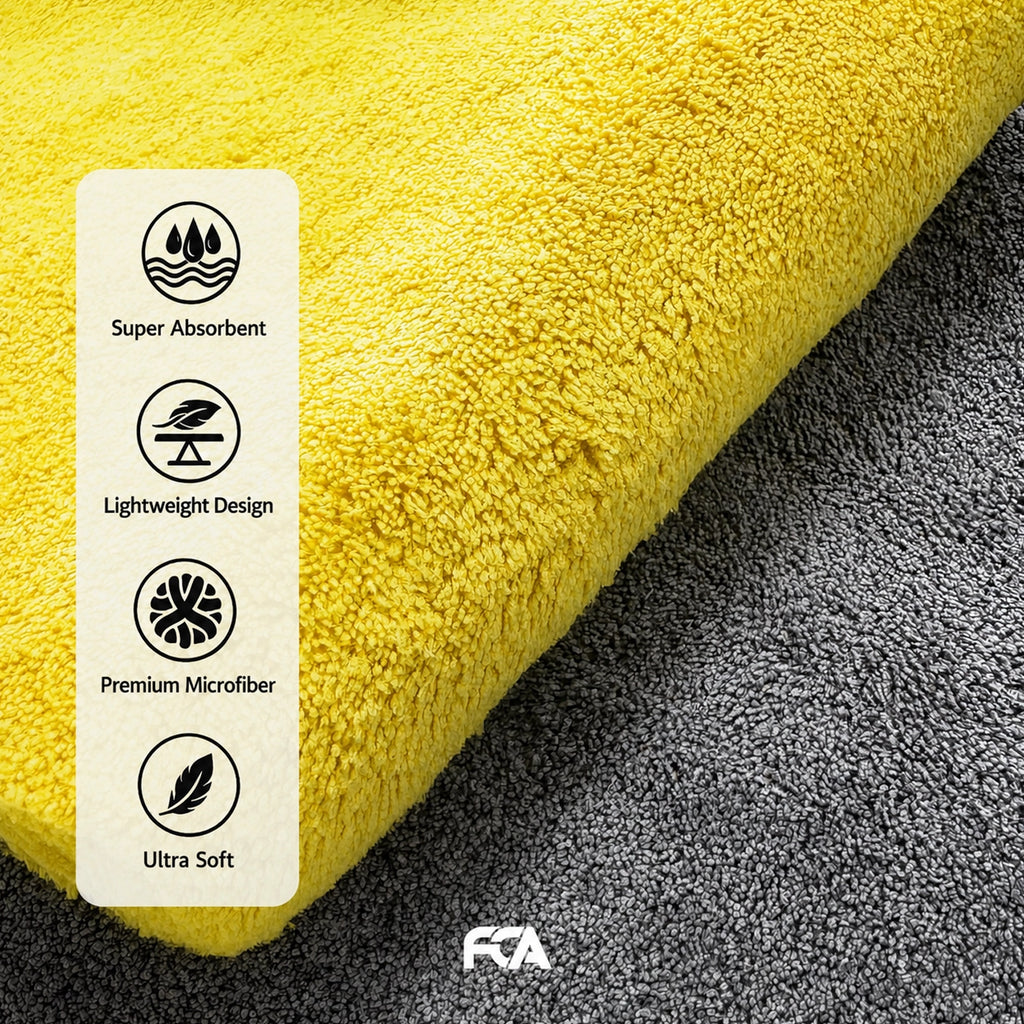 Microfiber Car Cleaning Cloth, 600GSM, Double-Sided, Pack of 1 (Yellow)