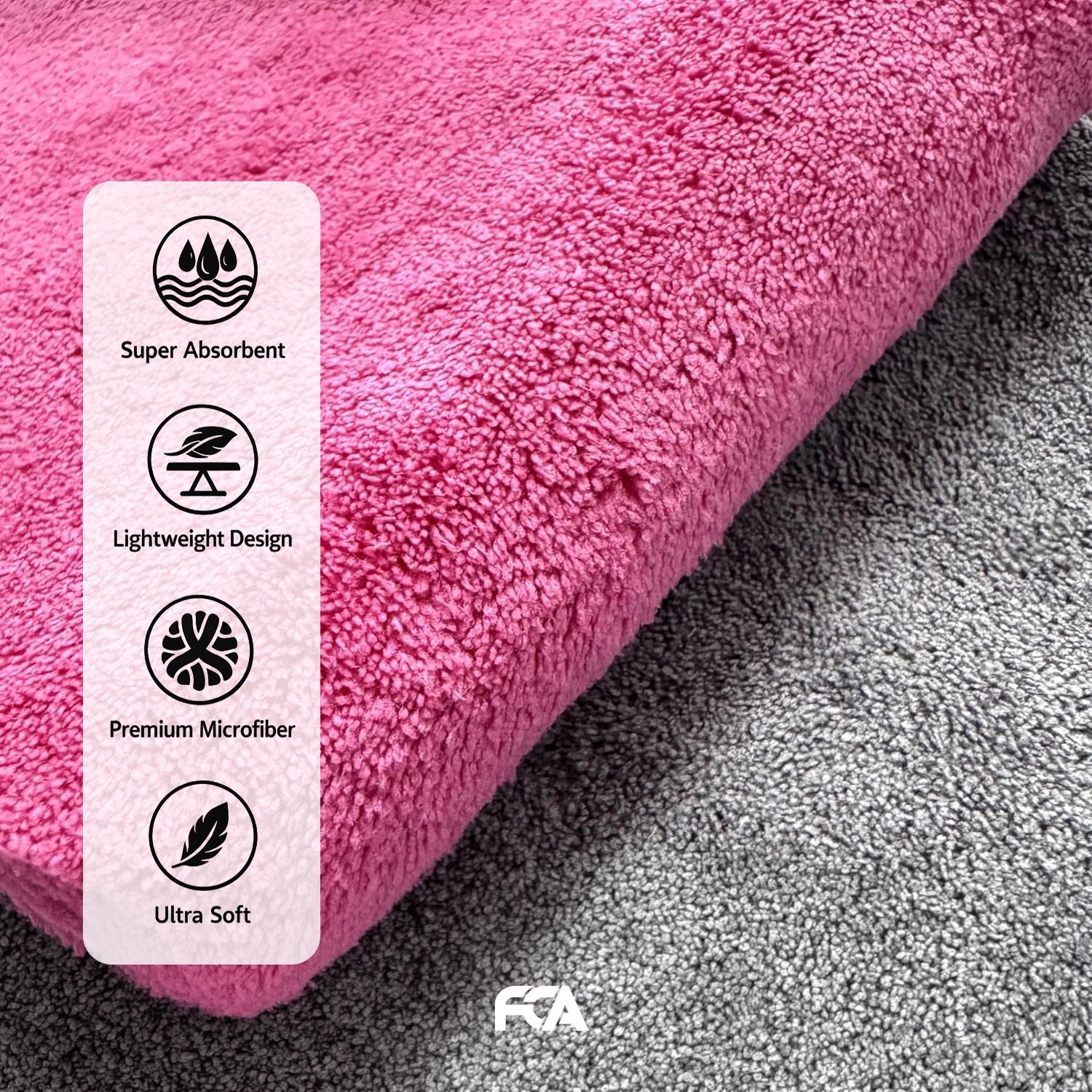 Microfiber Car Cleaning Cloth, 600GSM, Double-Sided, Pack of 1 (Pink)