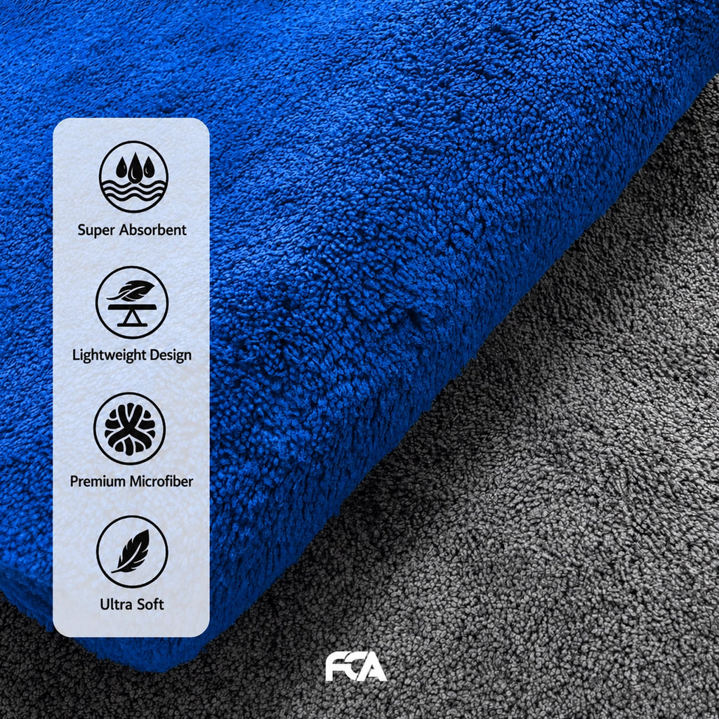 Microfiber Car Cleaning Cloth, 600GSM, Double-Sided, Pack of 1 (Blue)