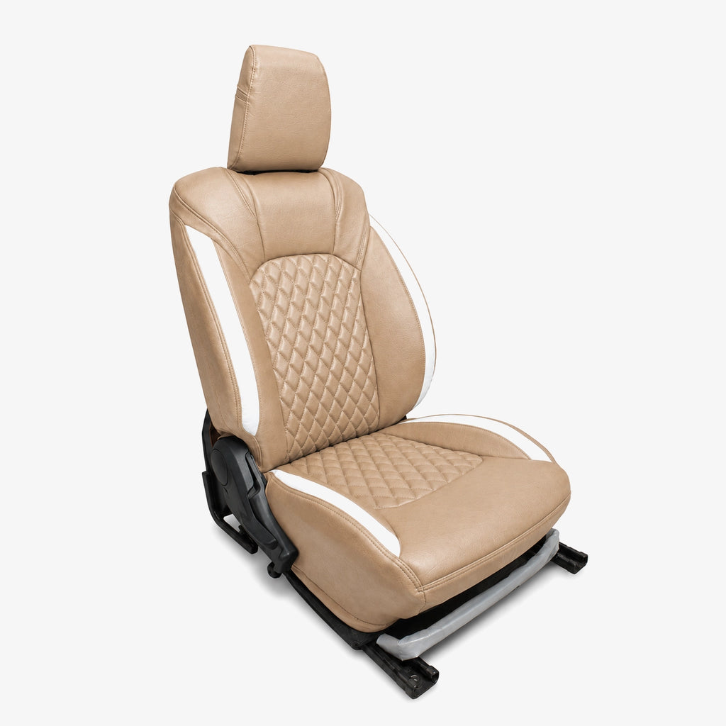 Premium Leatherette Seat Cover Camel Beige & White Color With Airbag Compatible