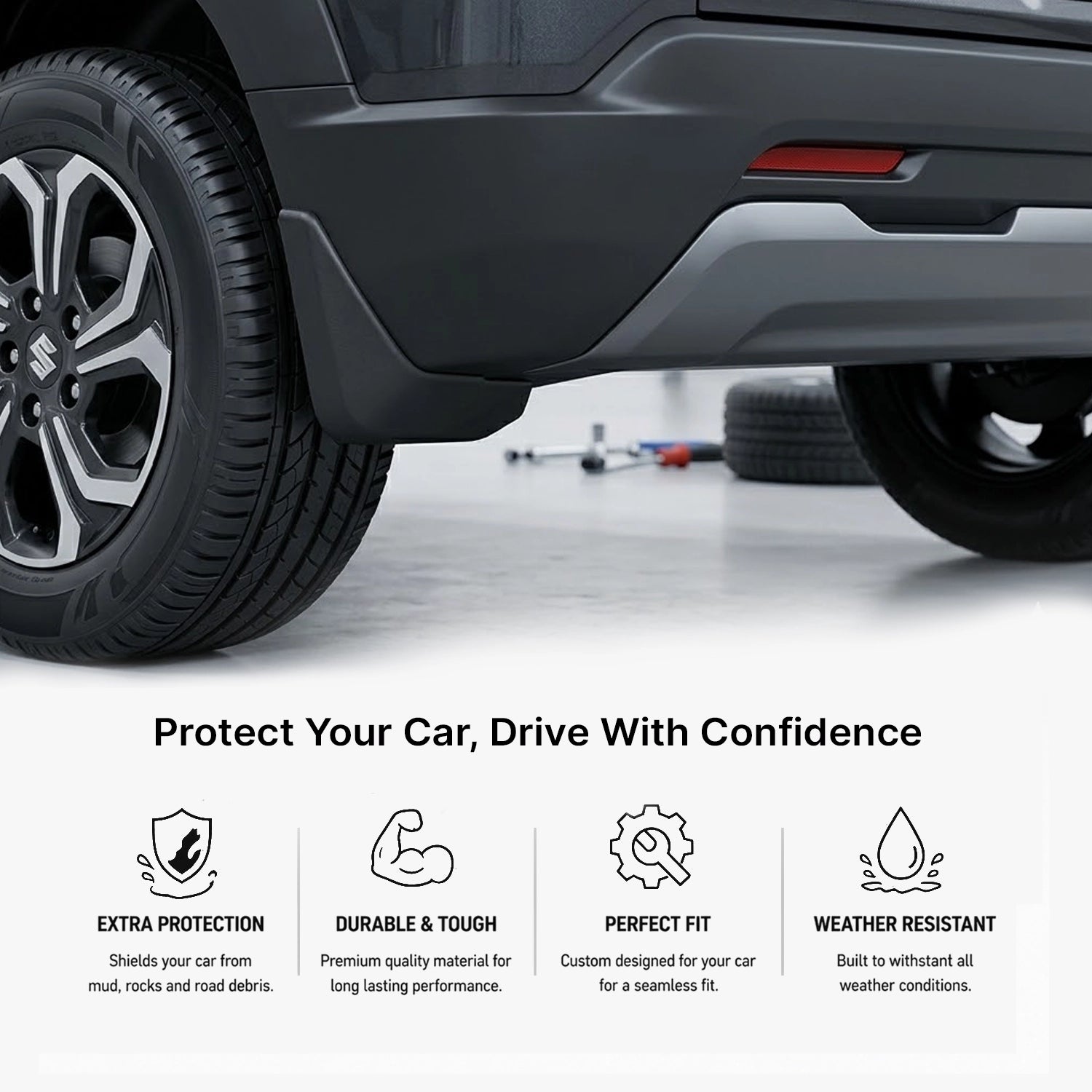 Mud Flap Set for Maruti New Brezza (Front & Rear) (Black)