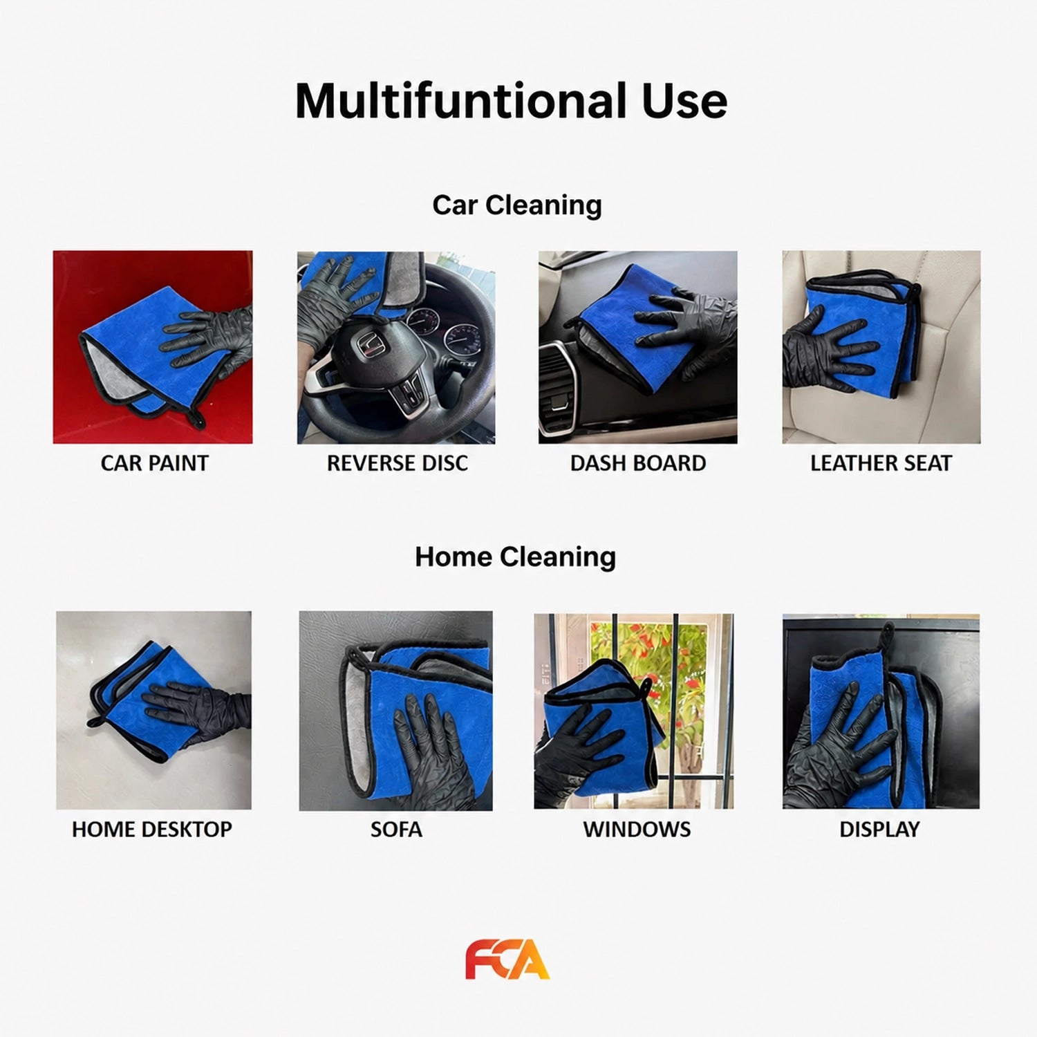 Microfiber Car Cleaning Cloth, 600GSM, Double-Sided, Pack of 1 (Blue)