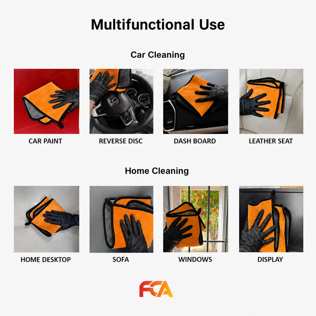 Microfiber Car Cleaning Cloth, 600GSM, Double-Sided, Pack of 1 (Orange)
