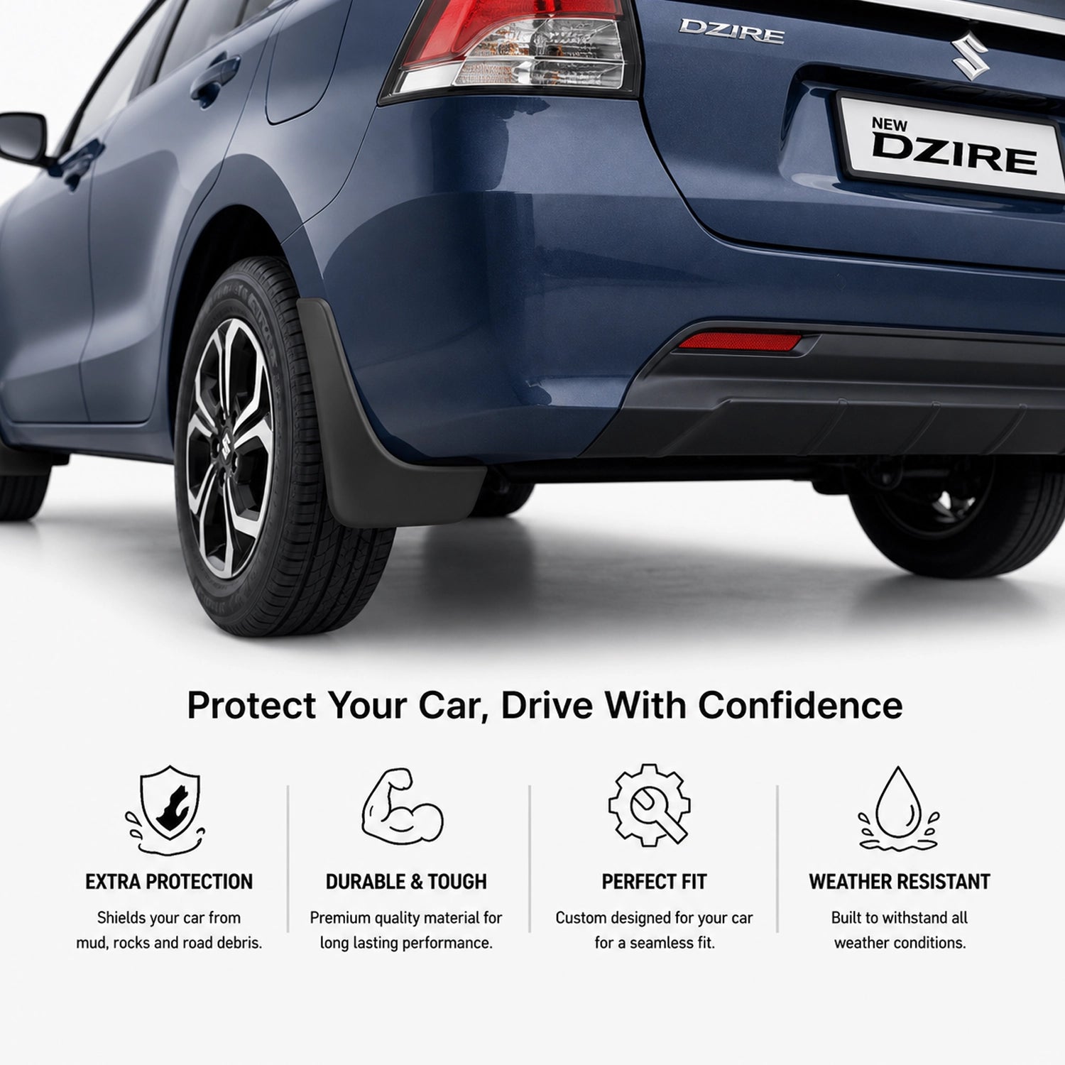 Mud Flap Set for Maruti Suzuki New Dzire (Front & Rear)