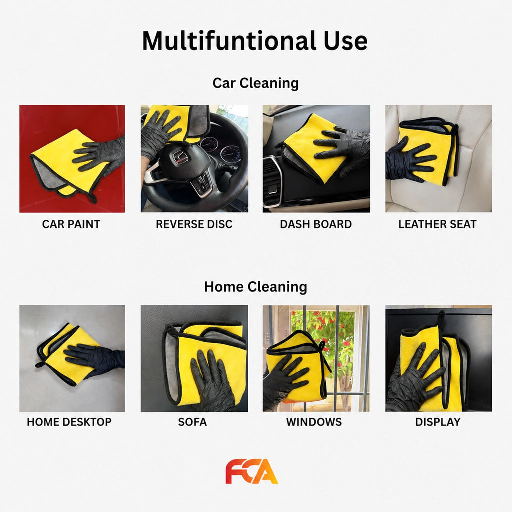 Microfiber Car Cleaning Cloth, 600GSM, Double-Sided, Pack of 1 (Yellow)