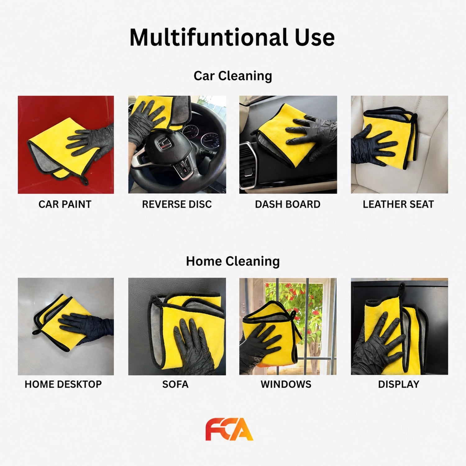 Microfiber Car Cleaning Cloth, 600GSM, Double-Sided, Pack of 1 (Yellow)