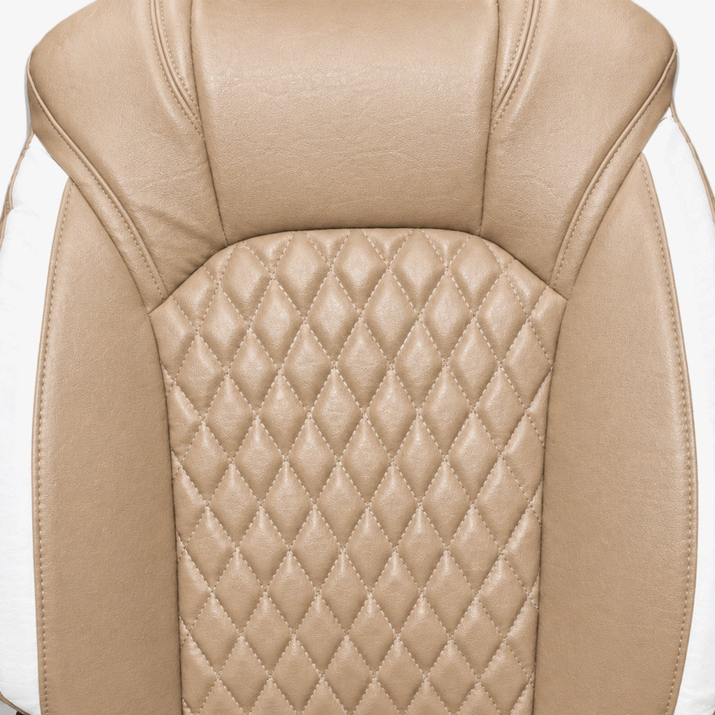 Premium Leatherette Seat Cover Camel Beige & White Color With Airbag Compatible