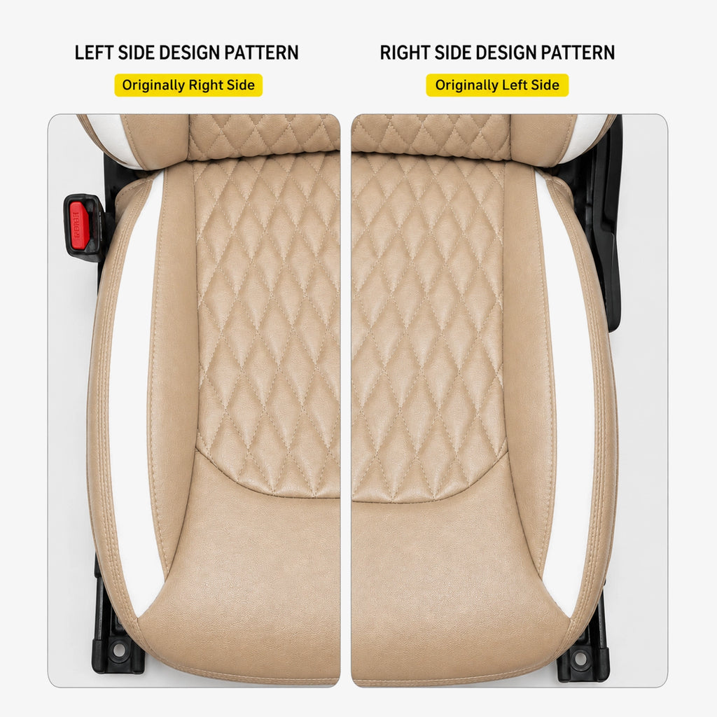 Premium Leatherette Seat Cover Camel Beige & White Color With Airbag Compatible