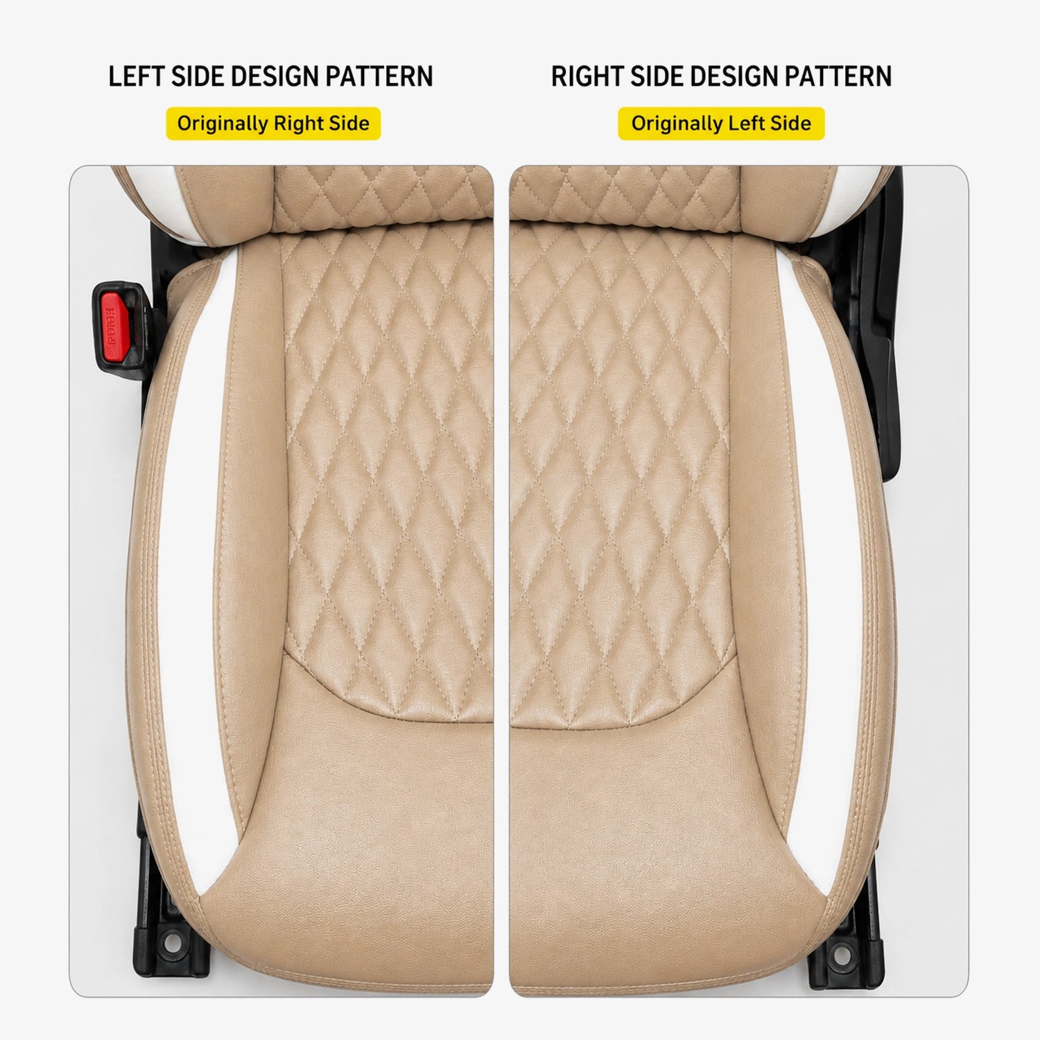 Premium Leatherette Seat Cover Camel Beige & White Color With Airbag Compatible