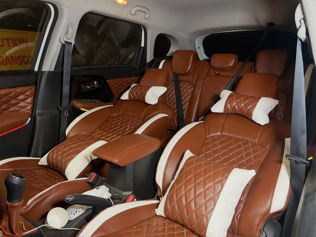 Premium Leatherette Seat Cover Brown & White Color With Airbag Compatible