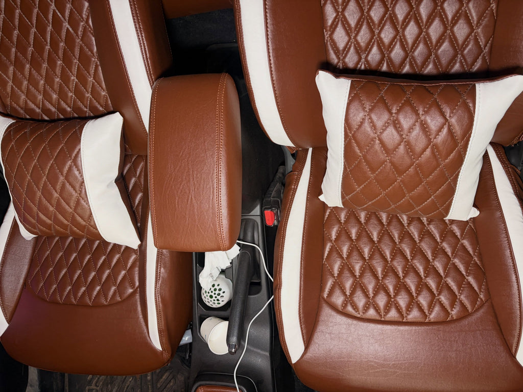Premium Leatherette Seat Cover Brown & White Color With Airbag Compatible