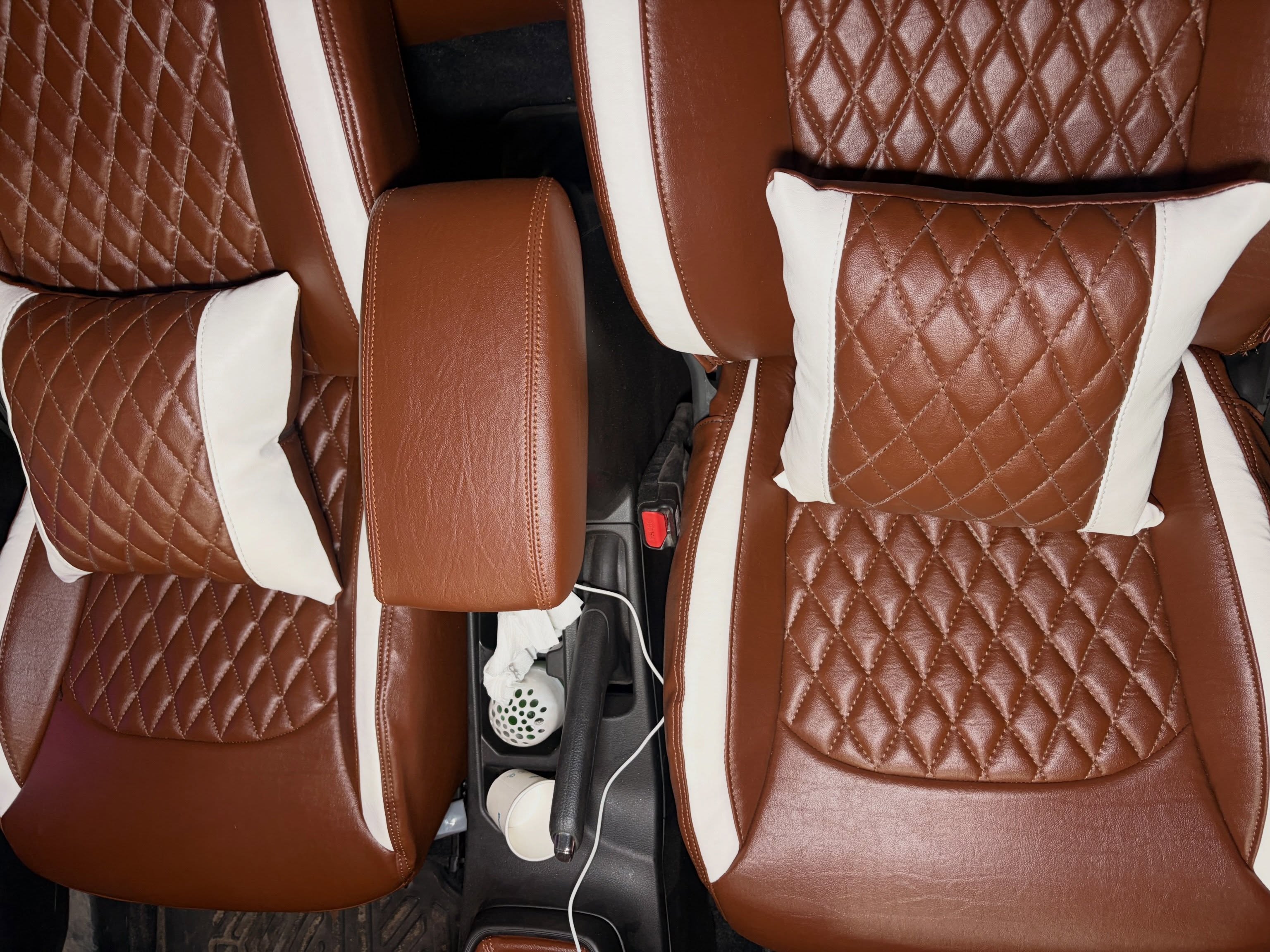 Premium Leatherette Seat Cover Brown & White Color With Airbag Compatible
